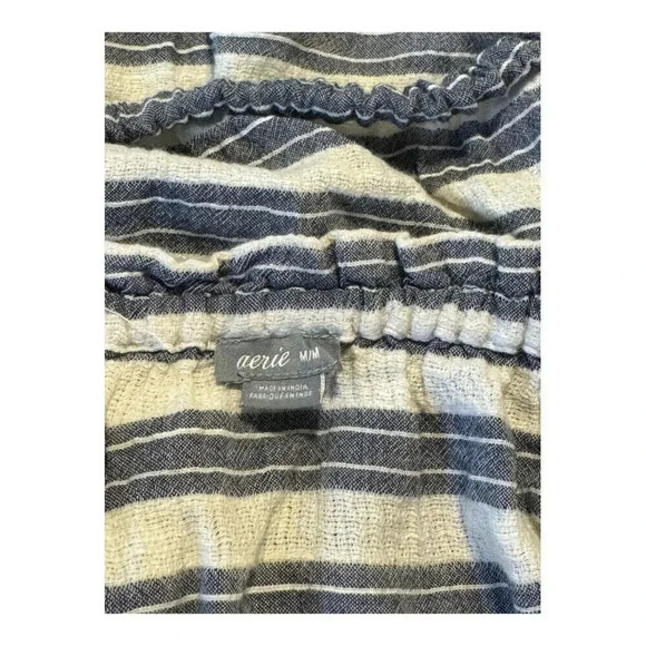 Aerie Size Medium Gray/Blue White Stripe Crop Top On/Off Shoulder Puff Sleeve - Picture 5 of 6